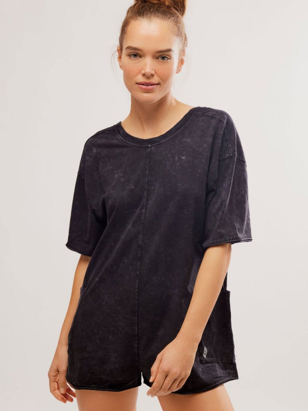 ☀️ FP Movement Free People Hot Shot Tee Romper Black Acid Wash Large